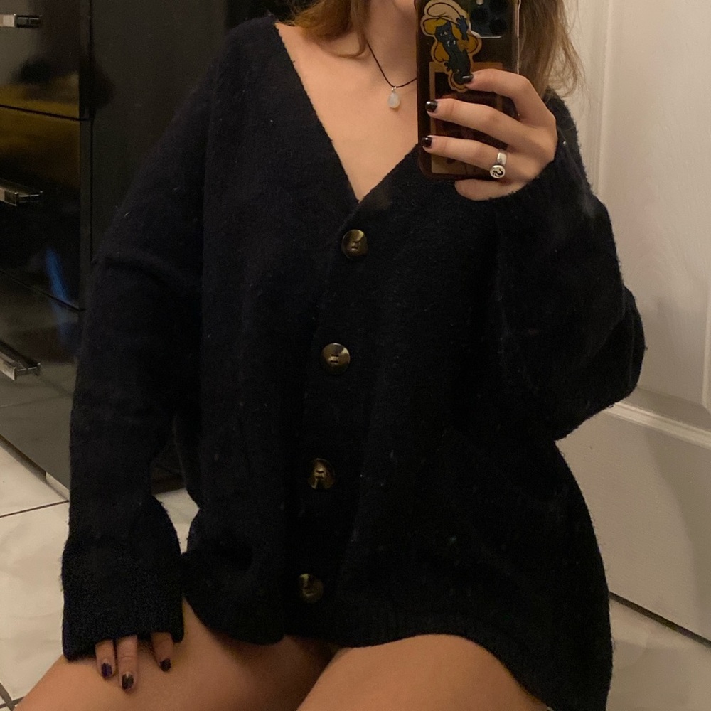 navy blue cardigan